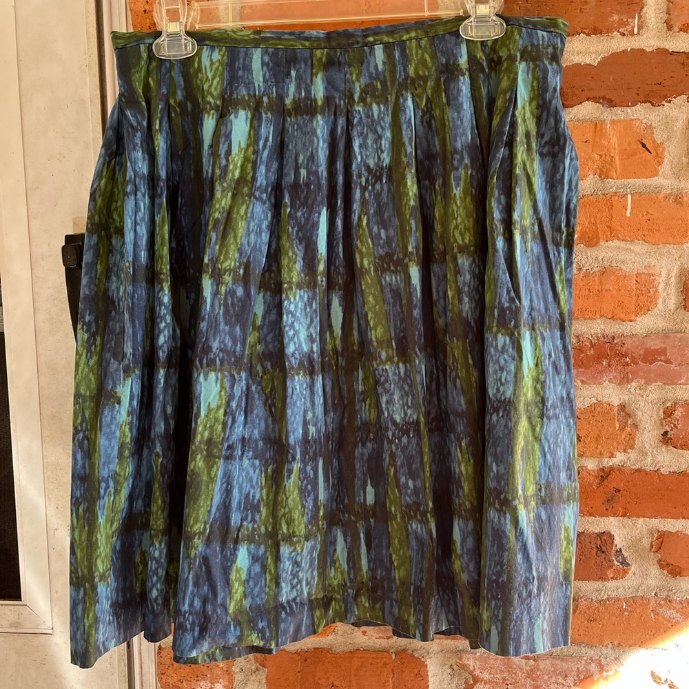 Talbots blue and green cotton pleated skirt 16 NWOT